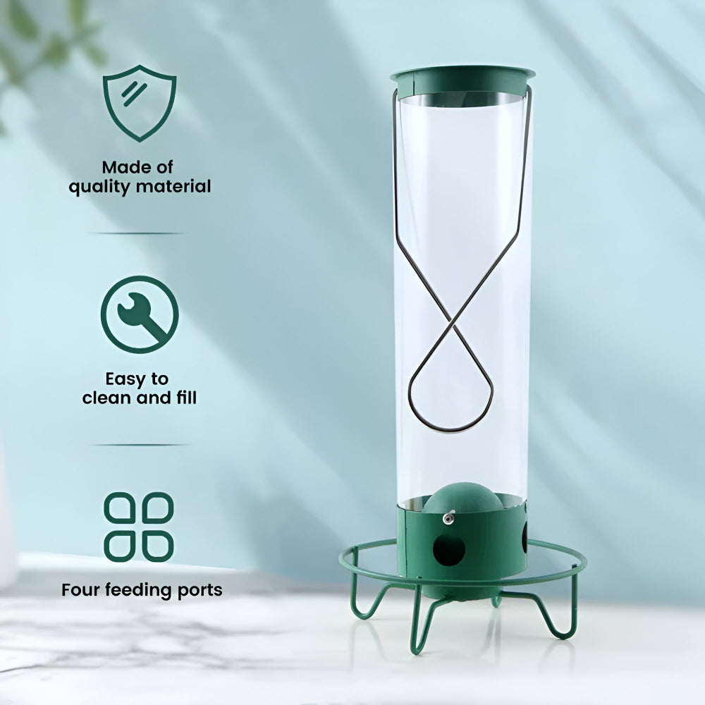 Comedero de pájaros metálico antia ardillas colgante de exterior para jardín, tipo tubo