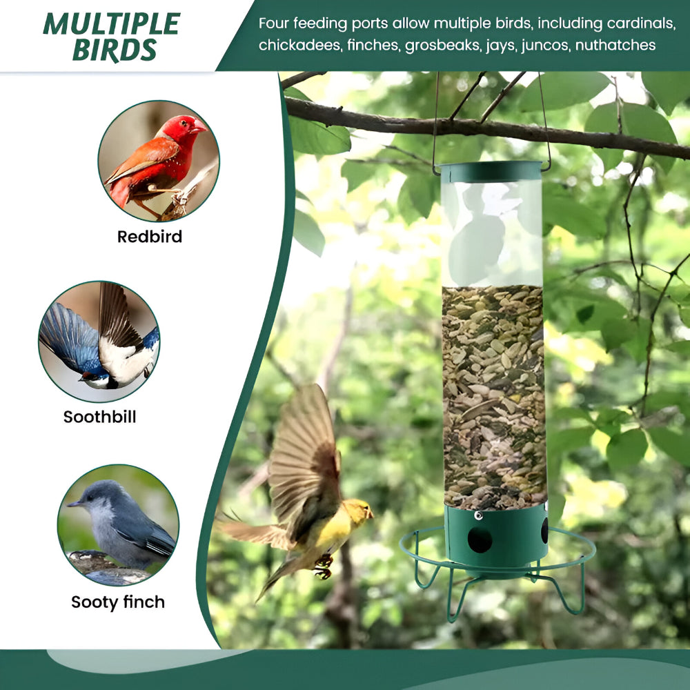 Comedero de pájaros metálico antia ardillas colgante de exterior para jardín, tipo tubo