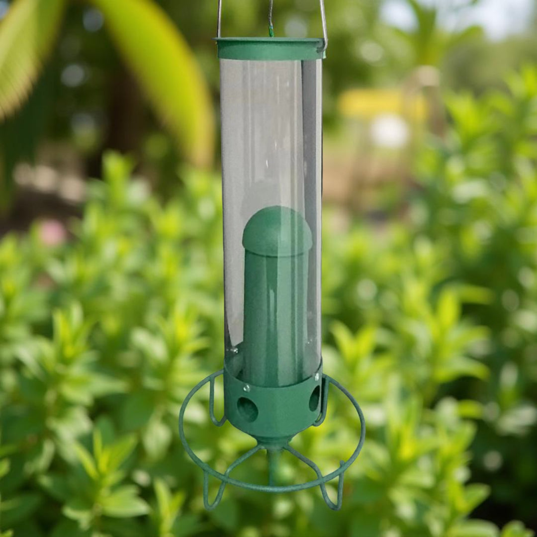 Comedero de pájaros metálico antia ardillas colgante de exterior para jardín, tipo tubo