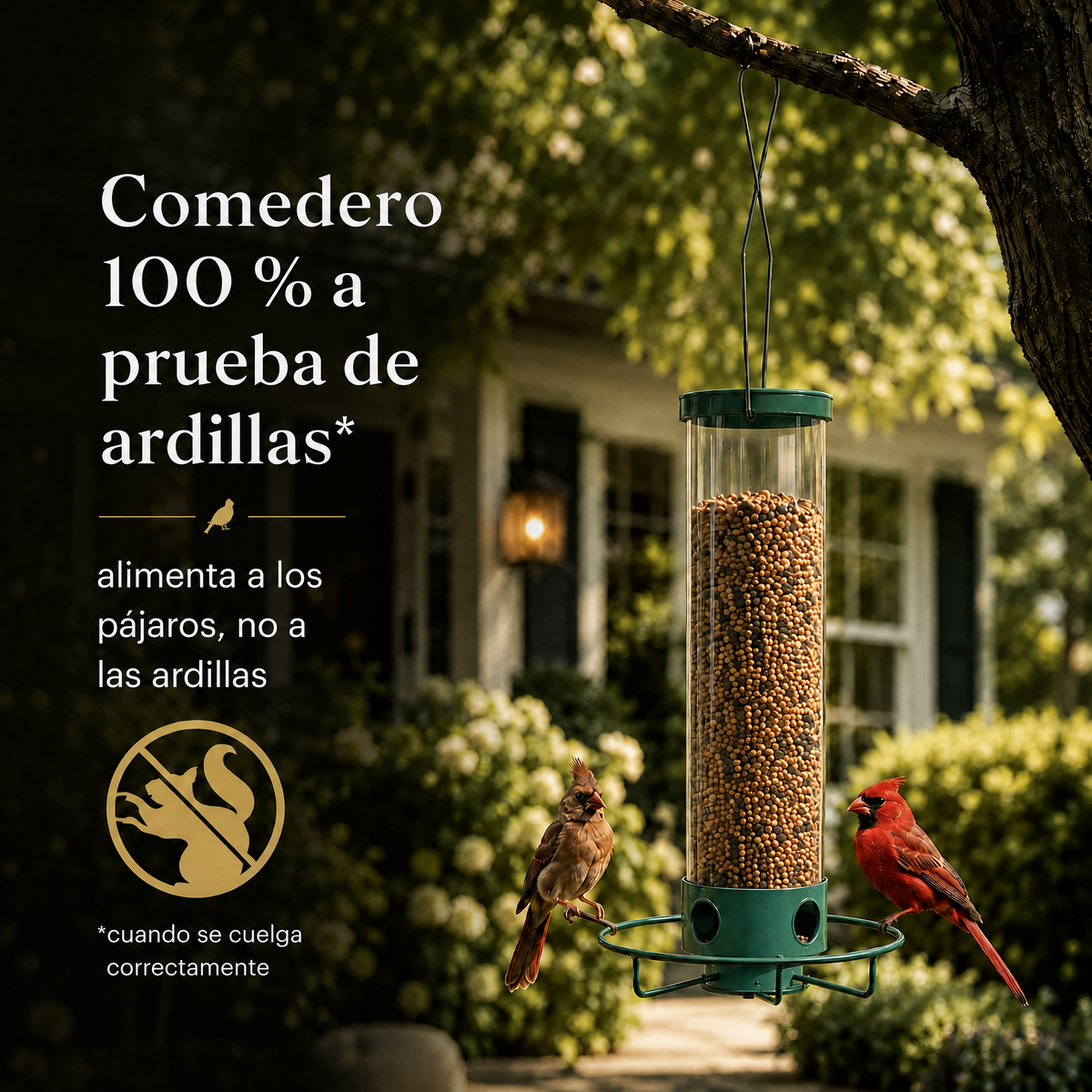 Comedero para pájaros a prueba de ardillas con percha giratoria