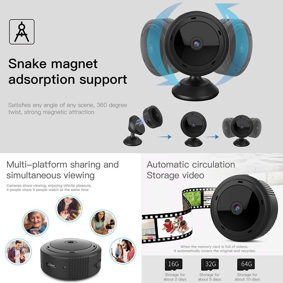 Cámara de seguridad doméstica compacta 1080P HD WiFi con visión nocturna infrarroja