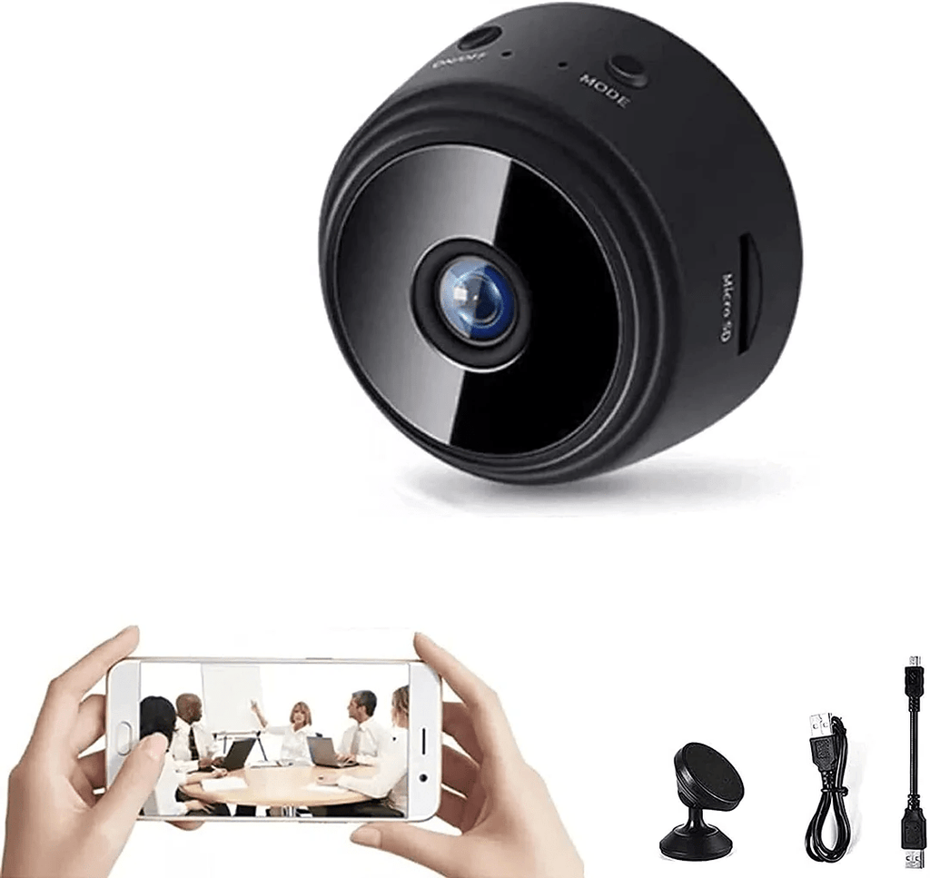 Cámara de seguridad HD compacta con visión nocturna y control remoto mediante aplicación