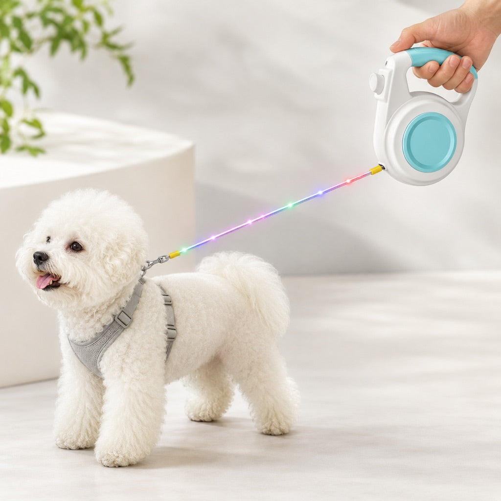 correa extensible para perros con luz recargable para paseos nocturnos - Ayuda a que los perros pequeños se mantengan vi