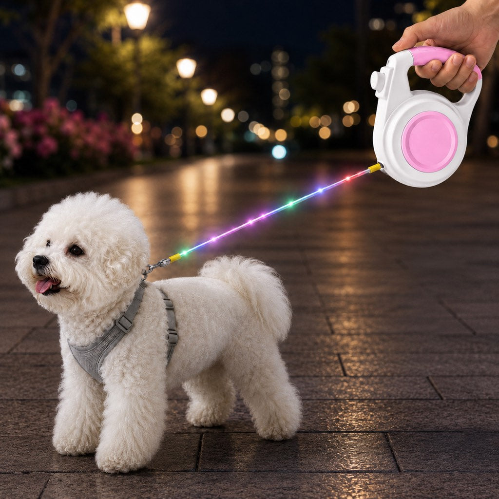 correa extensible para perros con luz recargable para paseos nocturnos - Ayuda a que los perros pequeños se mantengan vi