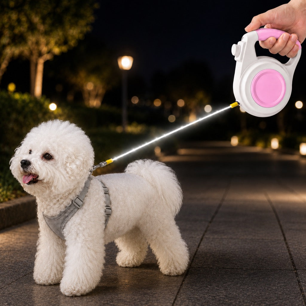correa extensible para perros con luz recargable para paseos nocturnos - Ayuda a que los perros pequeños se mantengan vi