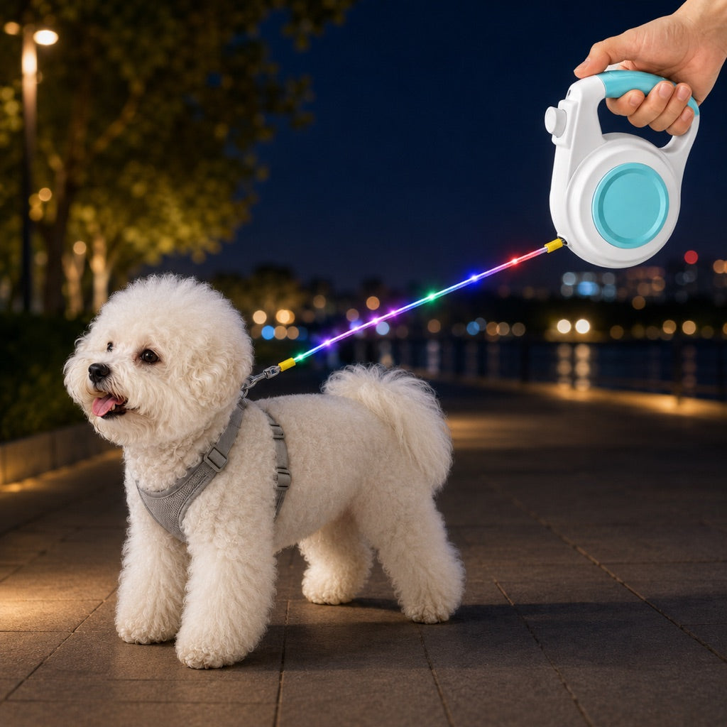 correa extensible para perros con luz recargable para paseos nocturnos - Ayuda a que los perros pequeños se mantengan vi