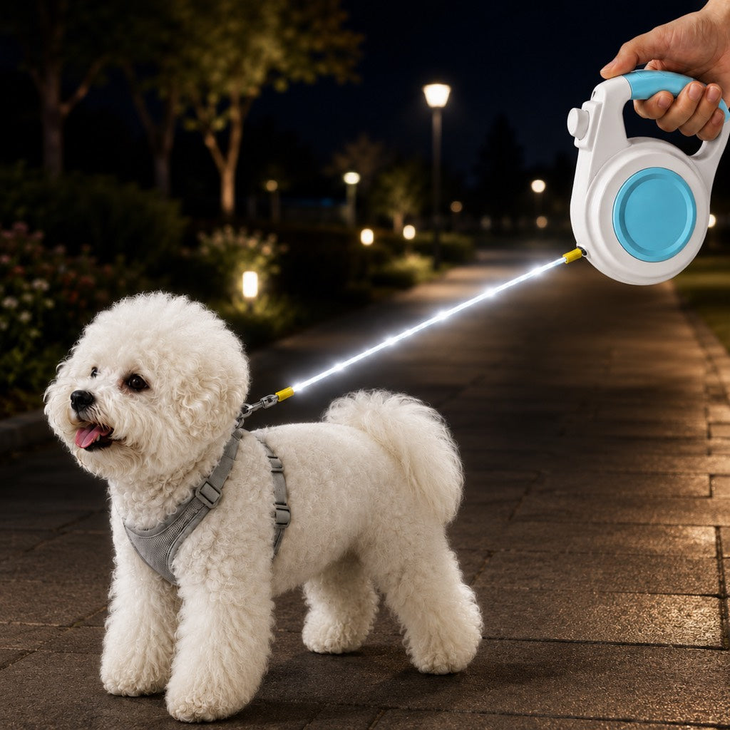 correa extensible para perros con luz recargable para paseos nocturnos - Ayuda a que los perros pequeños se mantengan vi