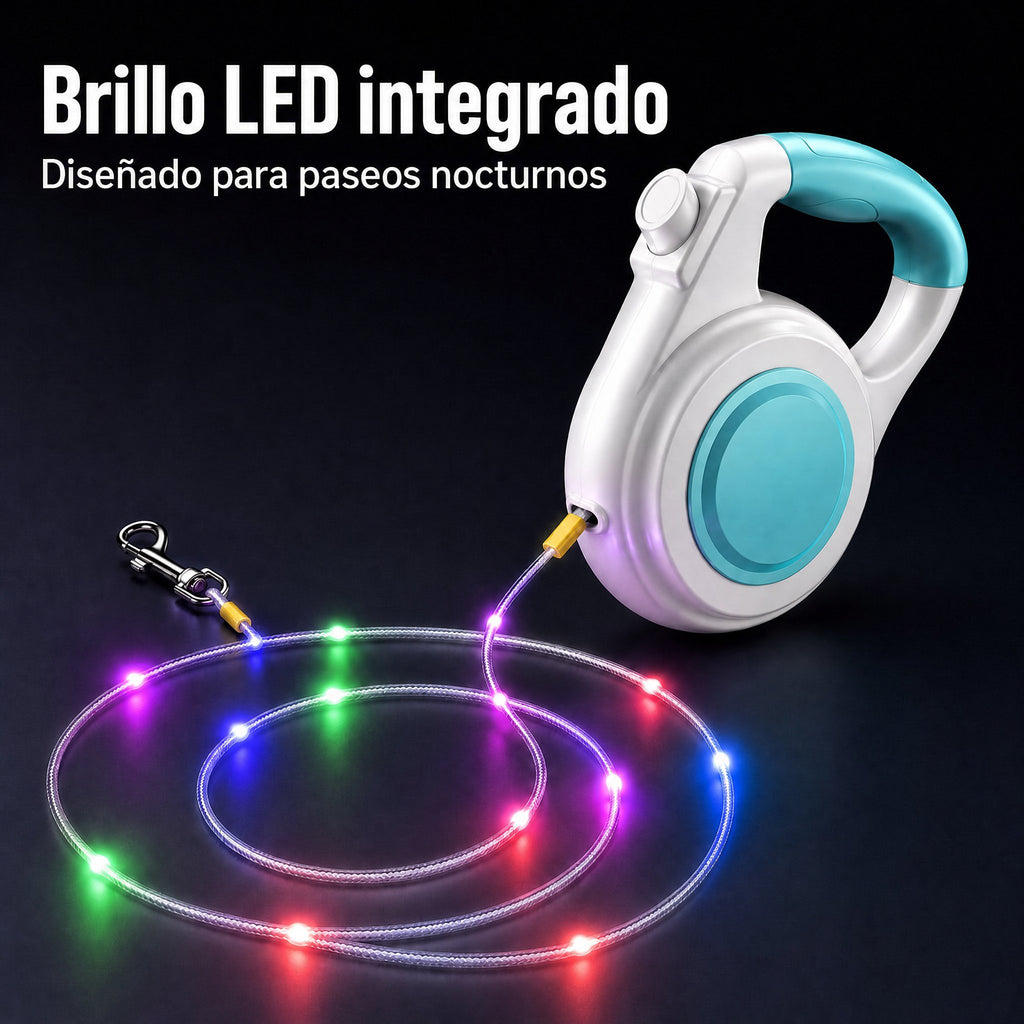 correa extensible para perros con luz recargable para paseos nocturnos - Ayuda a que los perros pequeños se mantengan vi