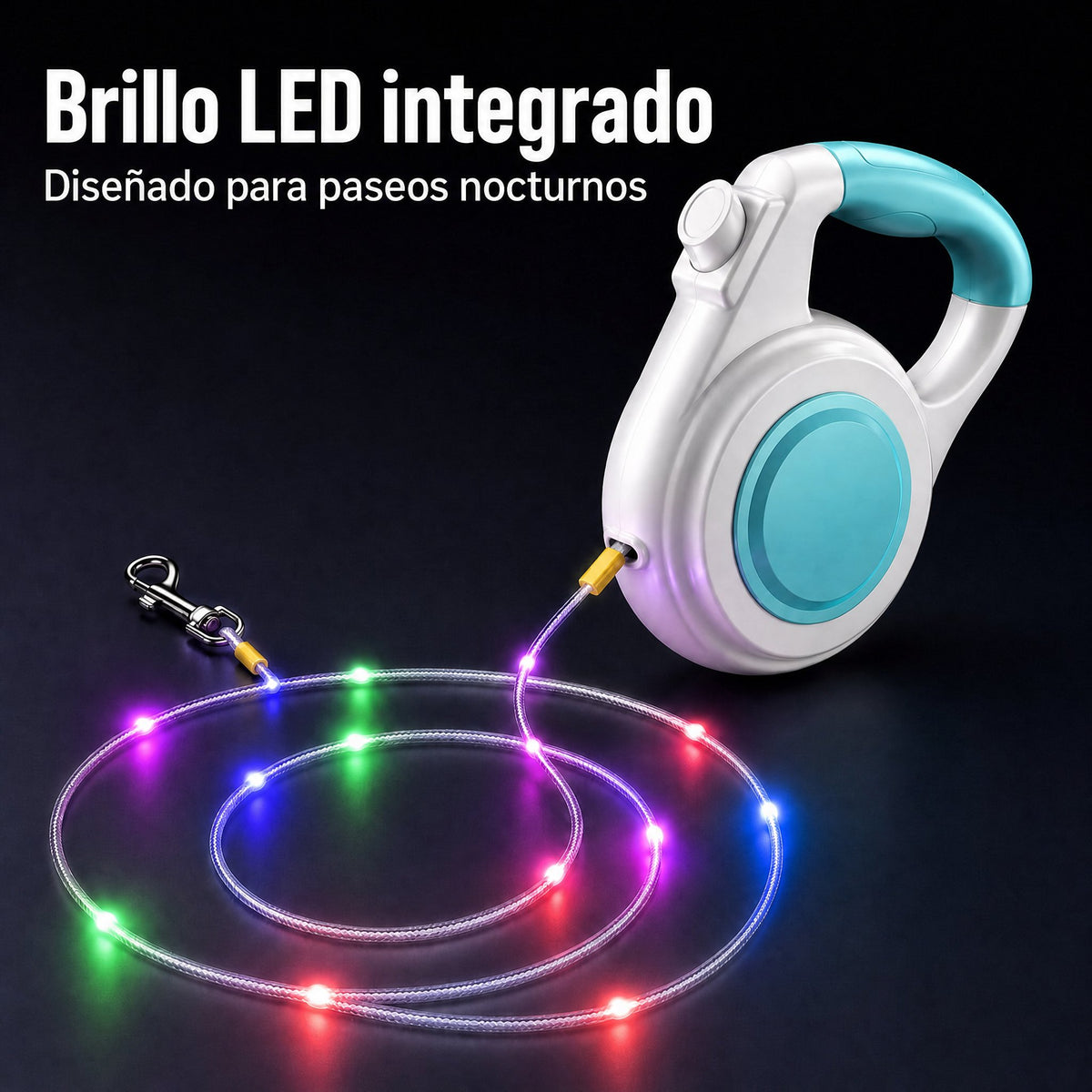 correa extensible para perros con luz recargable para paseos nocturnos - Ayuda a que los perros pequeños se mantengan vi