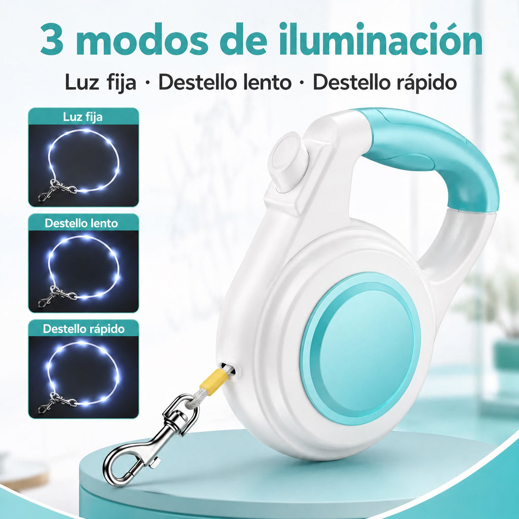 correa extensible para perros con luz recargable para paseos nocturnos - Ayuda a que los perros pequeños se mantengan vi