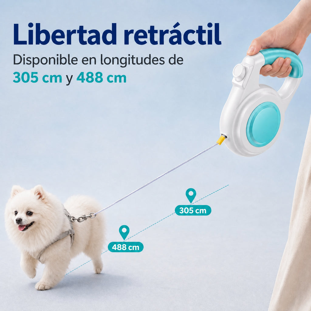 correa extensible para perros con luz recargable para paseos nocturnos - Ayuda a que los perros pequeños se mantengan vi