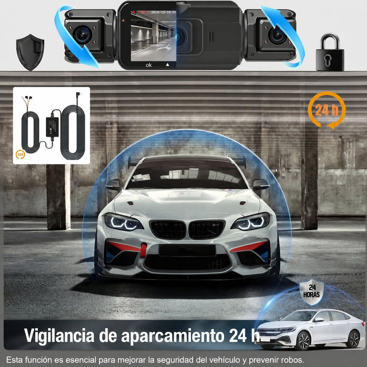 Dash cam inalámbrica delantera y trasera para coche con visión nocturna