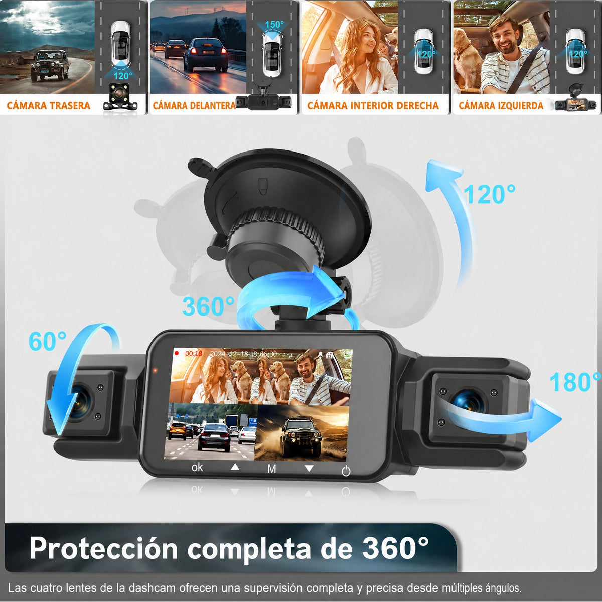 Dash cam inalámbrica delantera y trasera para coche con visión nocturna