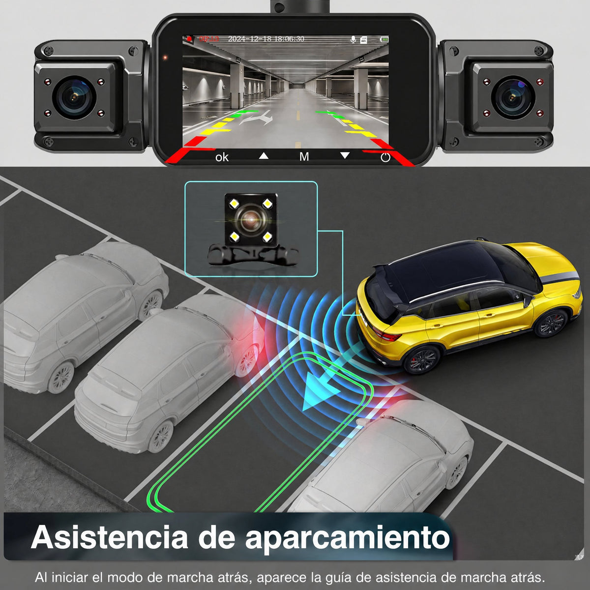 Dash cam inalámbrica delantera y trasera para coche con visión nocturna