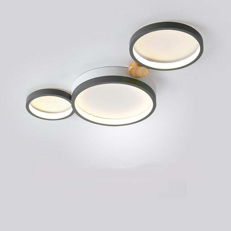 Lámpara de techo LED moderna | Diseño de triple anillo de metal gris