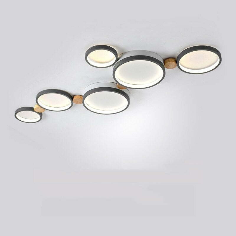 Lámpara de techo LED moderna | Diseño de triple anillo de metal gris