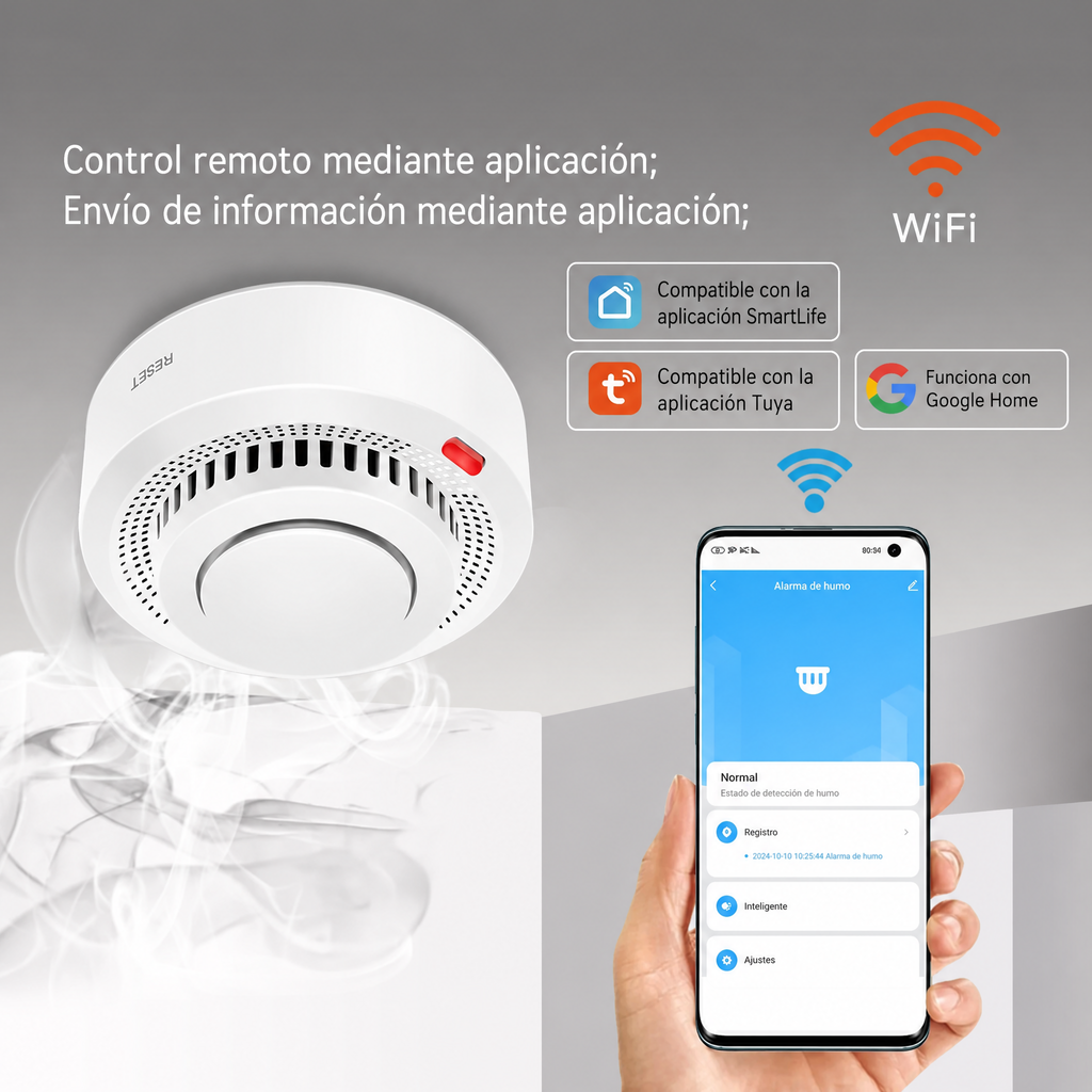 Detector de humo y calor con alarma de incendio WiFi inteligente