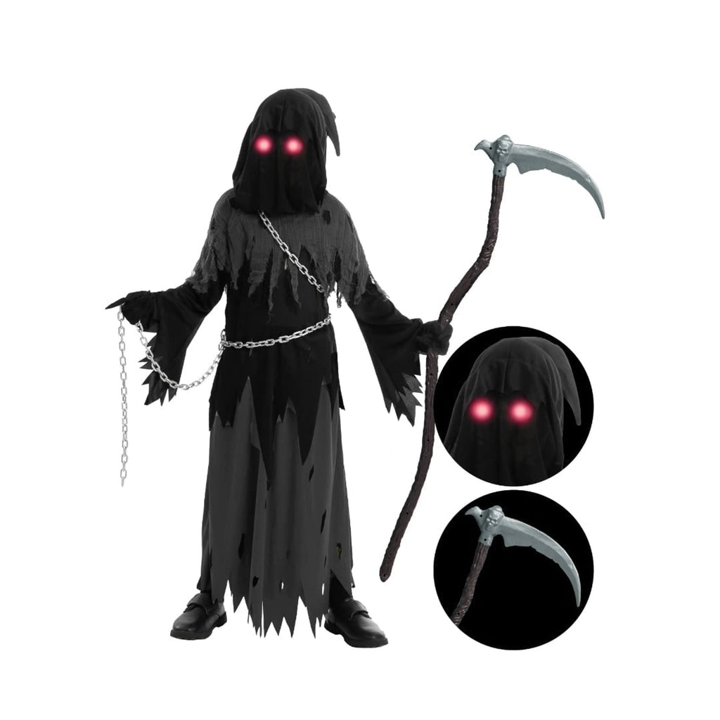 Disfraz infantil de Halloween de Muerte Túnica con Capucha con Ojos Luminosos