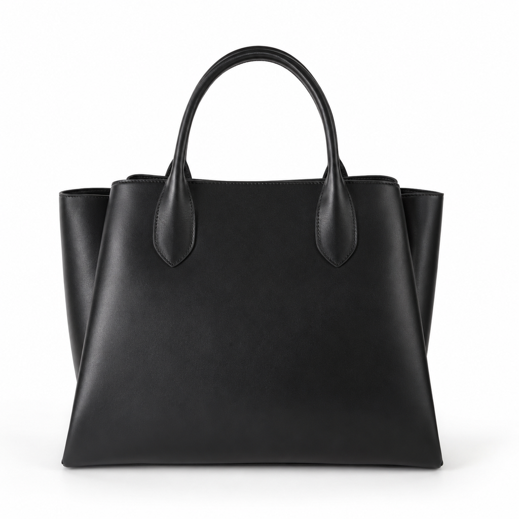 Bolso tote negro de piel sintética con asas.