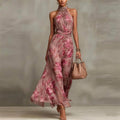 Vestido largo elegante de invitada de boda con estampado floral para mujer