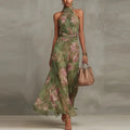 Vestido largo elegante de invitada de boda con estampado floral para mujer