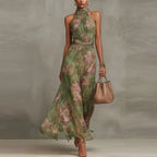 Vestido largo elegante de invitada de boda con estampado floral para mujer