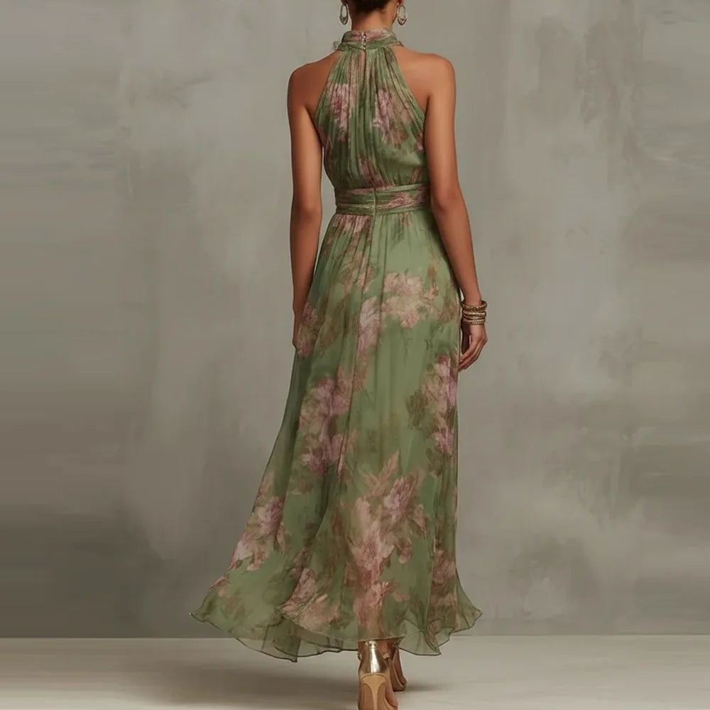 Vestido largo elegante de invitada de boda con estampado floral para mujer