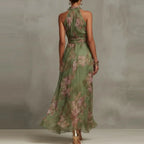 Vestido largo elegante de invitada de boda con estampado floral para mujer
