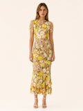 Vestido midi floral para invitada de boda - Elegante cuello redondo y manga corta para mujer