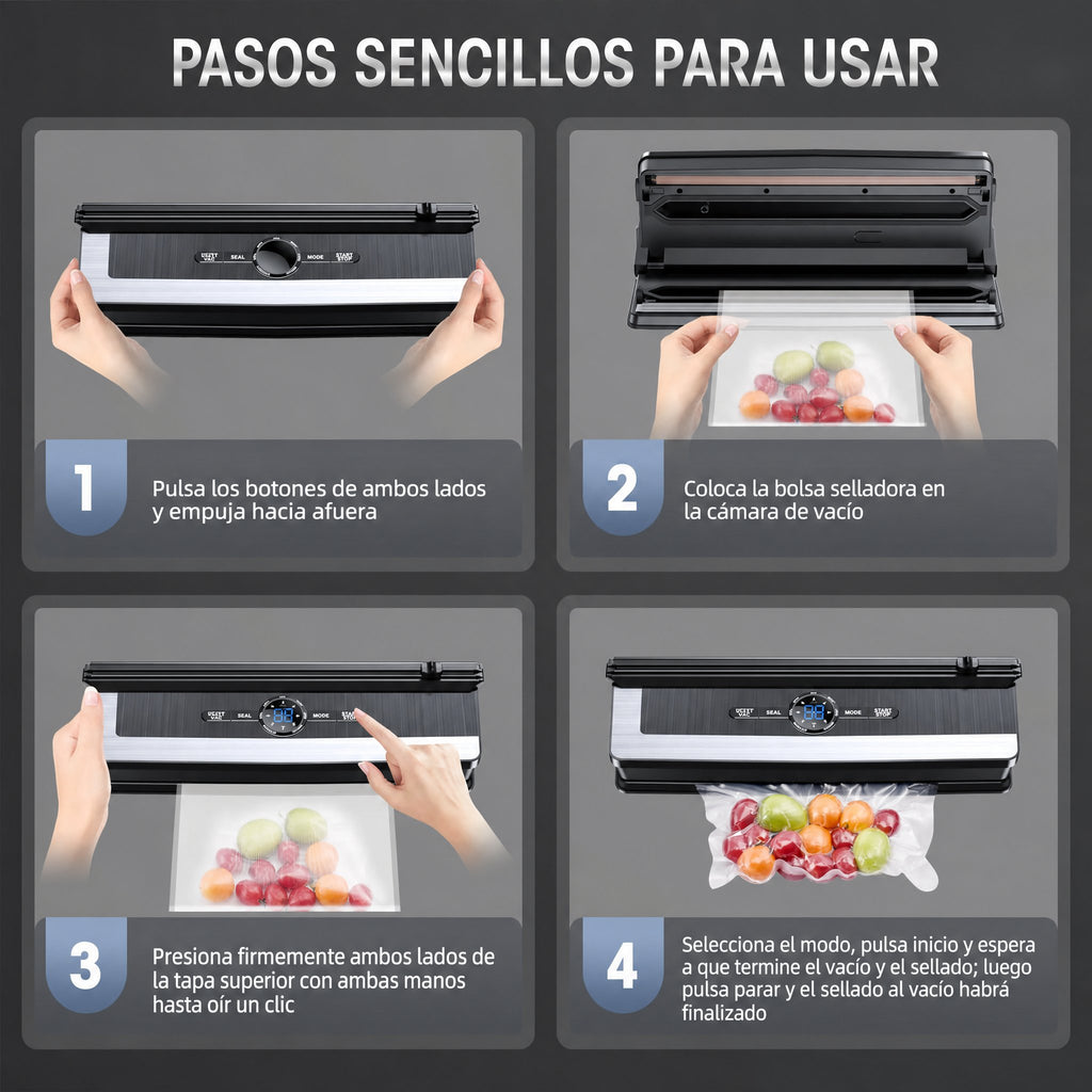 Envasadora al vacío profesional 8 en 1 | Cuchilla de corte de precisión integrada | Modos para alimentos secos y húmedos