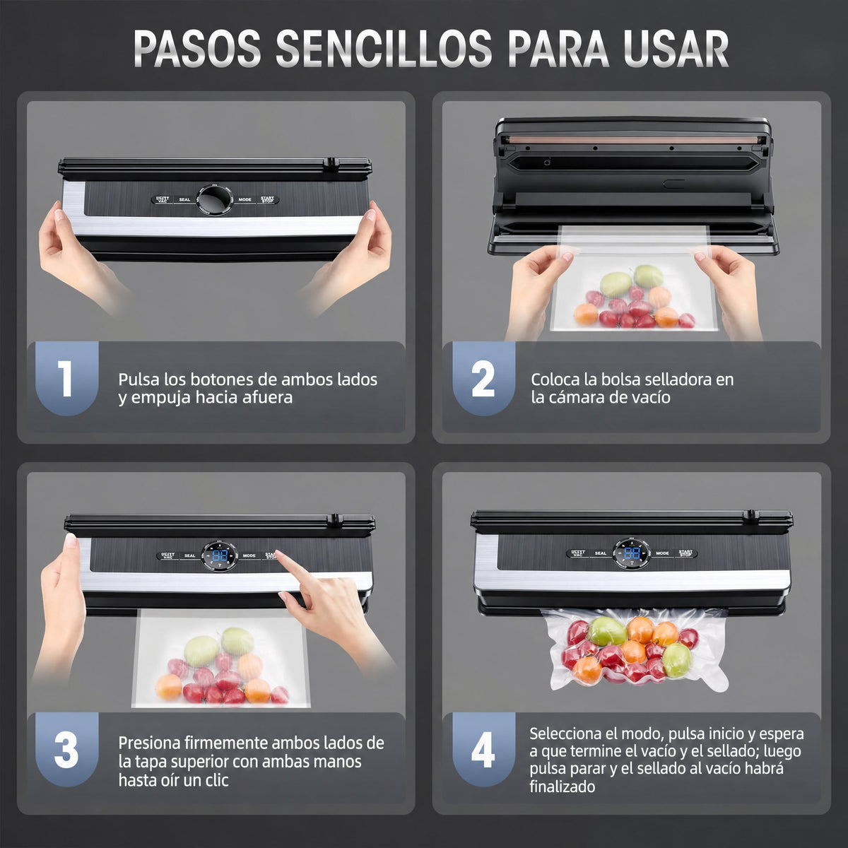 Envasadora al vacío profesional 8 en 1 | Cuchilla de corte de precisión integrada | Modos para alimentos secos y húmedos