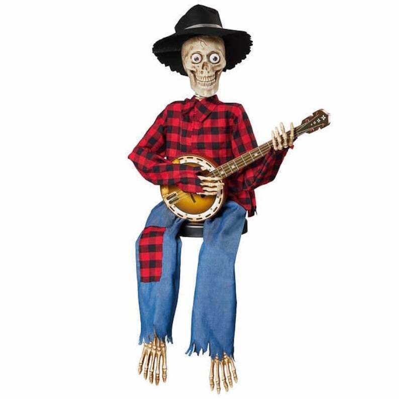 Esqueletos con banjos en duelo animados