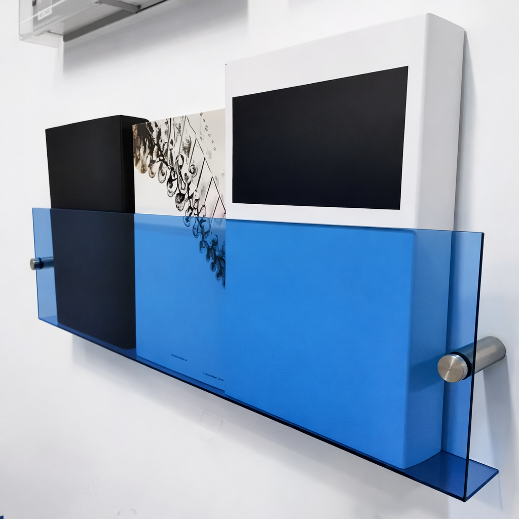 Estante de pared acrílico flotante para exposición y almacenaje de revistas
