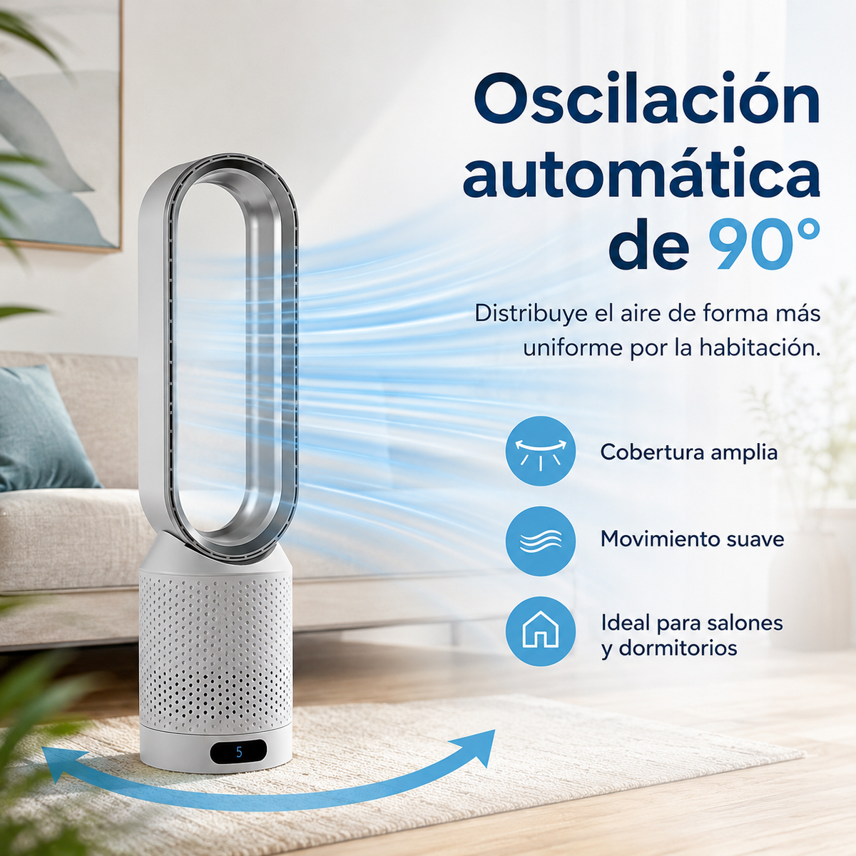 Enfriador de aire 3 en 1 con purificador, oscilación y panel LED táctil AirPure