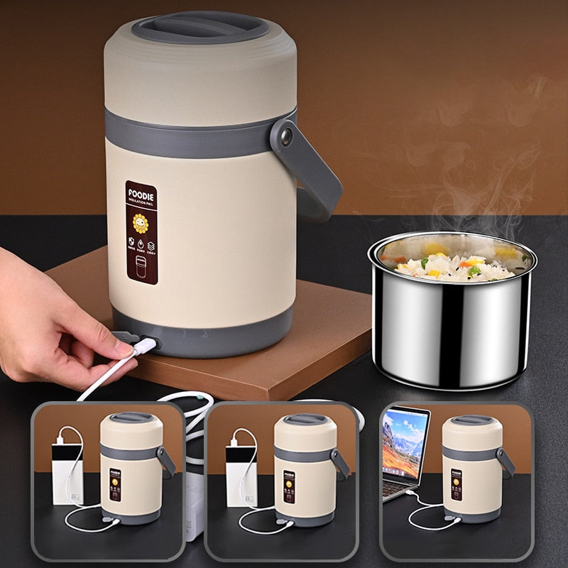 Fiambrera térmica USB | Acero inoxidable 304, calentador de comida portátil