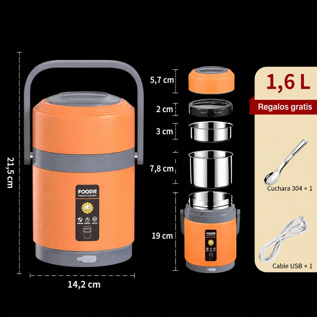 Fiambrera térmica USB | Acero inoxidable 304, calentador de comida portátil