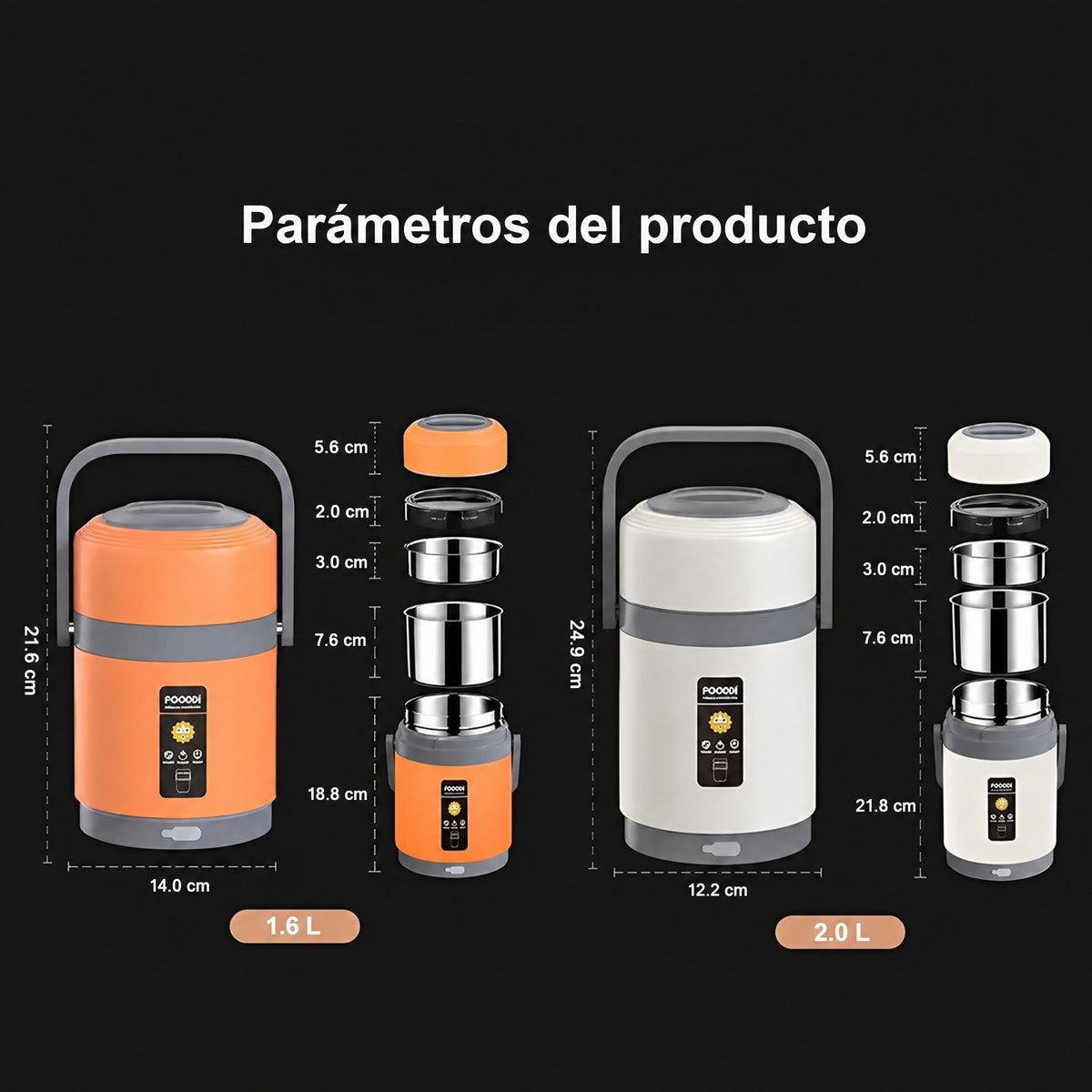 Fiambrera térmica USB | Acero inoxidable 304, calentador de comida portátil