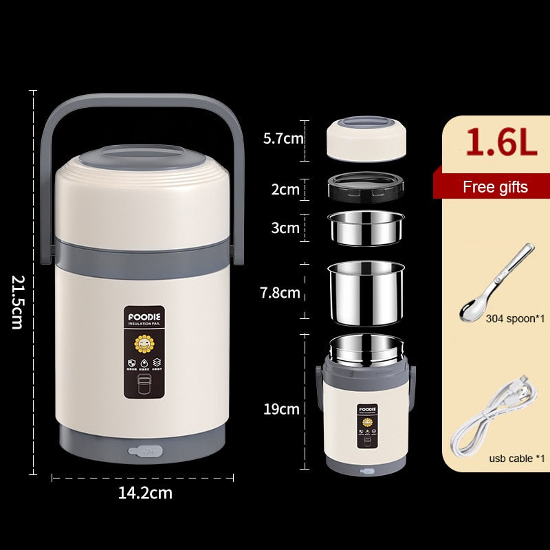 Fiambrera térmica USB | Acero inoxidable 304, calentador de comida portátil