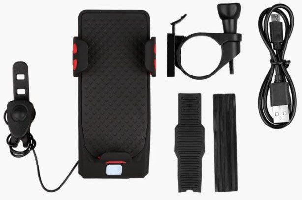 FahrRadPro | Accesorios multifuncionales para bicicleta: soporte, batería externa, luces LED y bocina.