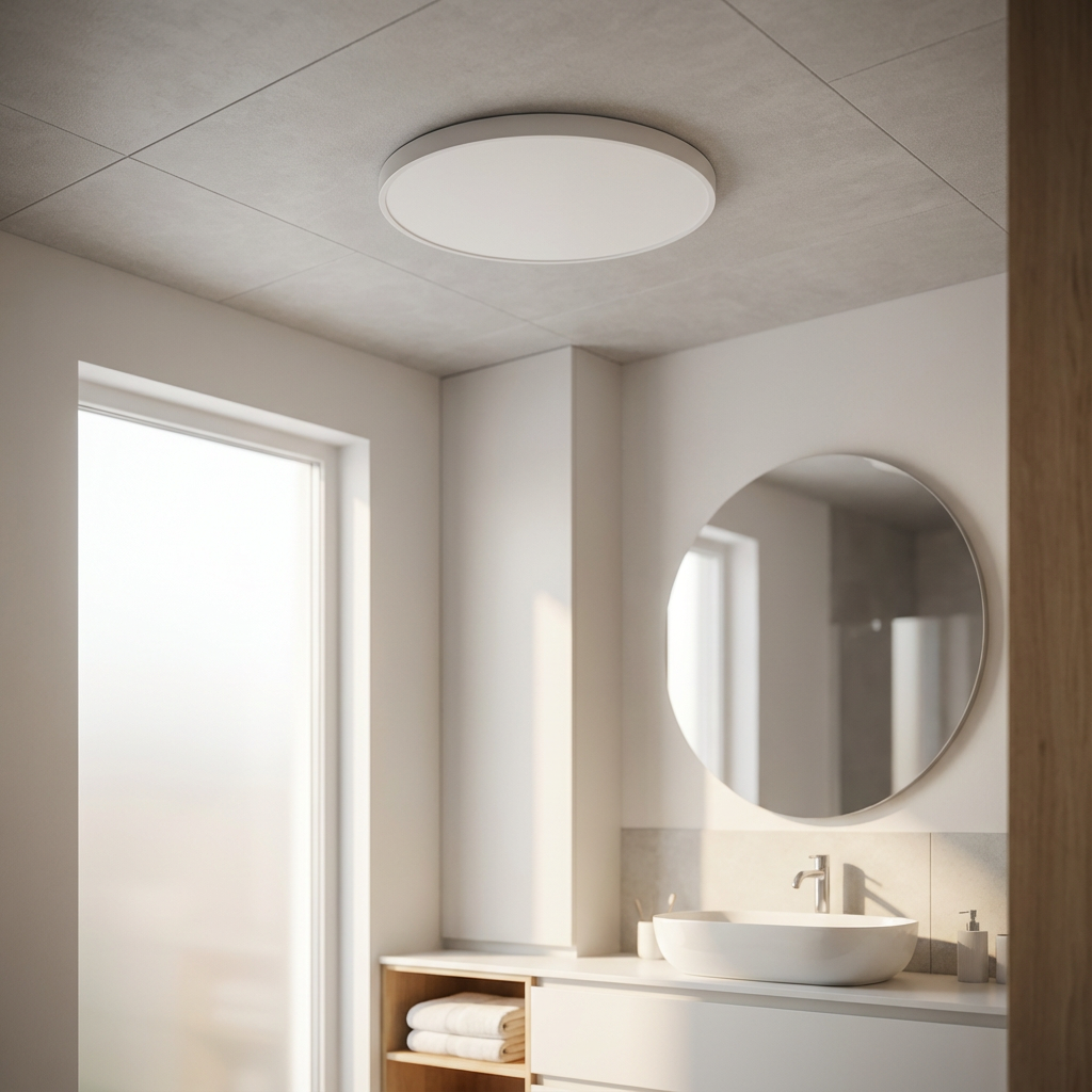 Lámpara de techo LED redonda con detalles dorados: diseño delgado y luz suave.