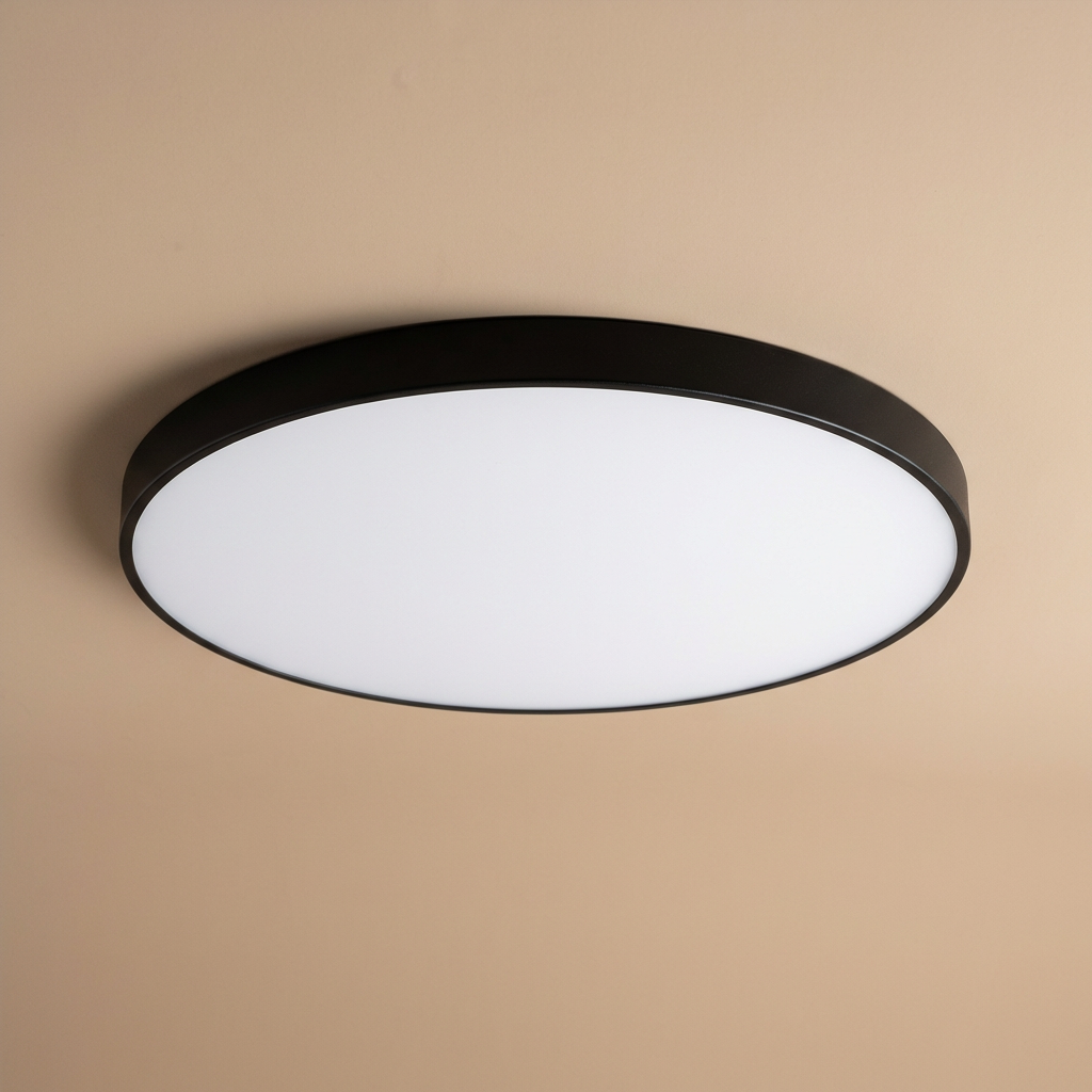 Lámpara de techo LED redonda con detalles dorados: diseño delgado y luz suave.