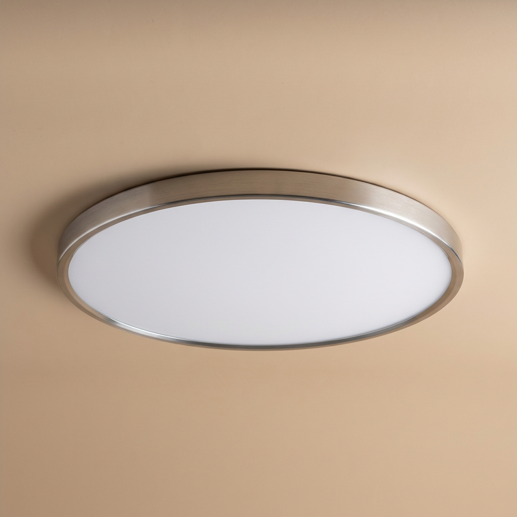 Lámpara de techo LED redonda con detalles dorados: diseño delgado y luz suave.