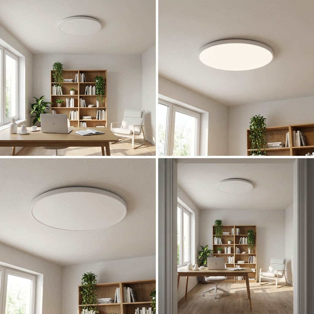 Lámpara de techo LED redonda con detalles dorados: diseño delgado y luz suave.