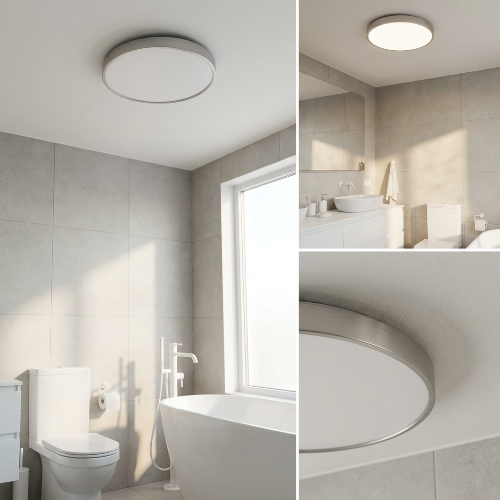 Lámpara de techo LED redonda con detalles dorados: diseño delgado y luz suave.