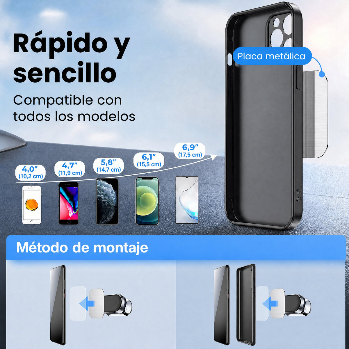 Fuerte soporte magnético para móvil para coche y más
