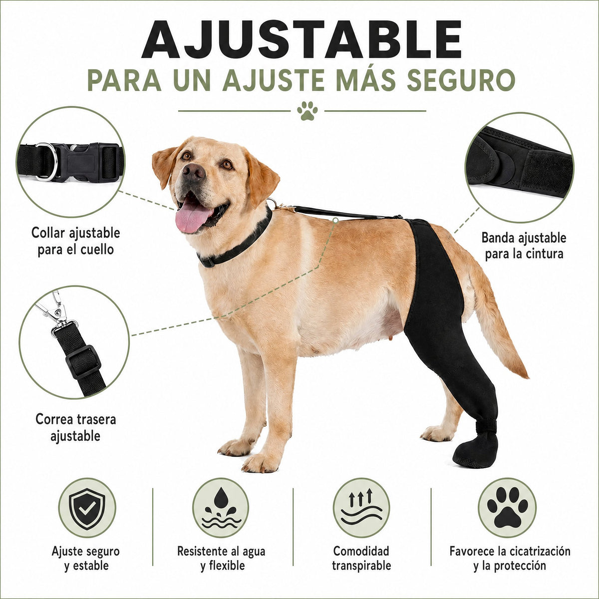 Funda ajustable para pata trasera de perro con cobertura de pata Ayuda a limitar el lamido durante el descanso tras la c