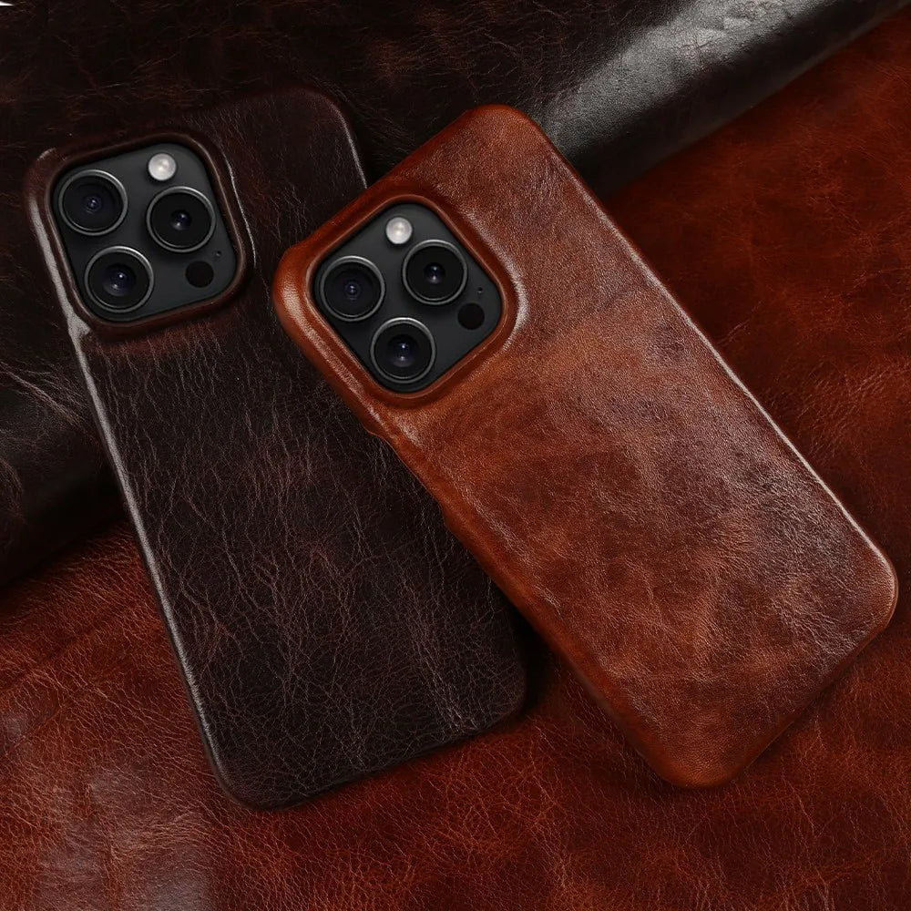 Funda de cuero de vaca hecha a mano para iPhone