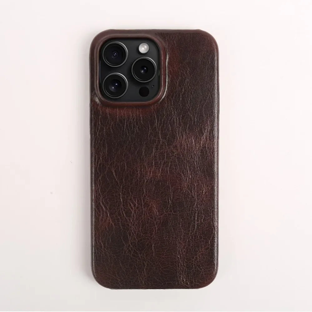 Funda de cuero de vaca hecha a mano para iPhone