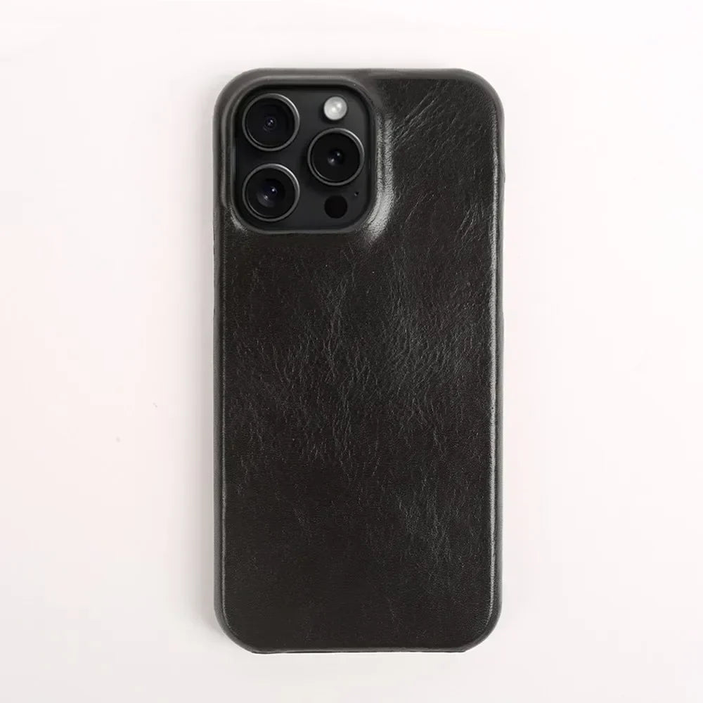 Funda de cuero de vaca hecha a mano para iPhone