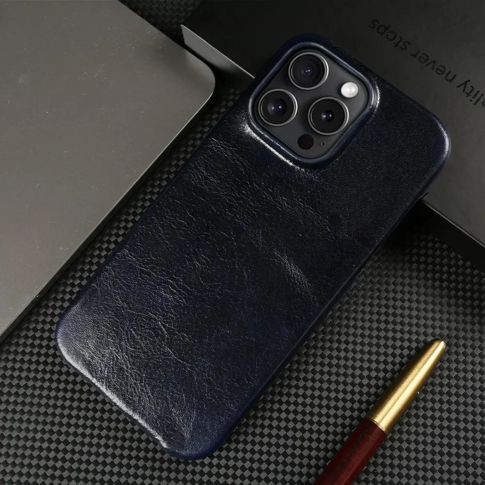Funda de cuero de vaca hecha a mano para iPhone